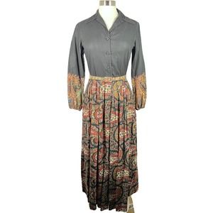 Vtg Avalon Classics Paisley Print Shirt Dress 8/10 Black Belted Union Made USA
